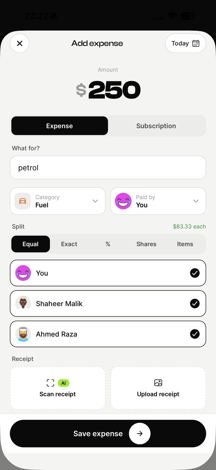 Bill splitting in EconoGlance