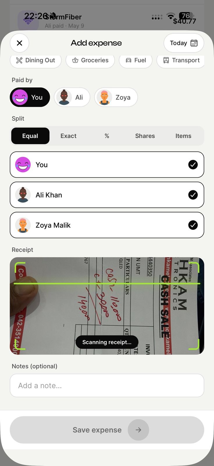 Receipt scanner in EconoGlance